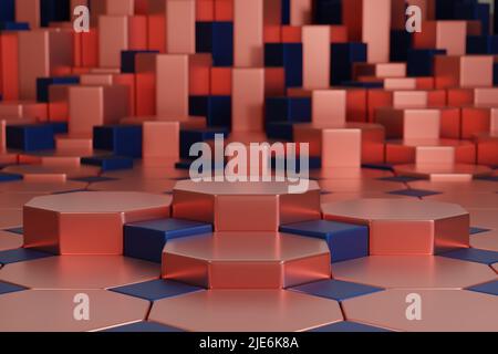 Octagon podium for product display on red background. 3d illustration. Stock Photo