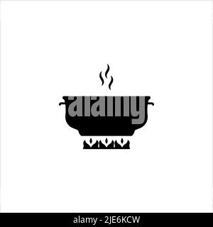Pan Heating Icon, Frying Pan On Fire Icon Vector Art Illustration Stock Vector