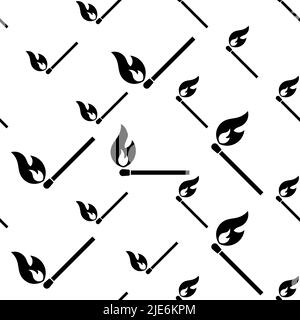Lit Matchstick, Burning Matchstick Seamless Pattern Vector Art Illustration Stock Vector