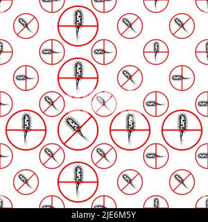 No Bacteria Icon Seamless Pattern, Antibacterial Icon Vector Art Illustration Stock Vector