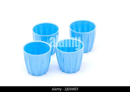 vintage blue plastic stacking egg cups Stock Photo