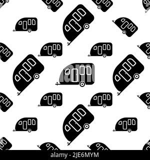 Trailer Caravan Icon Seamless Pattern, Camper Trailer, Camper Van, Vector Art Illustration Stock Vector