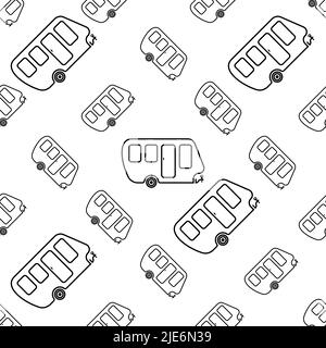 Trailer Caravan Icon Seamless Pattern, Camper Trailer, Camper Van, Vector Art Illustration Stock Vector