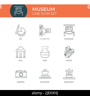 Museum Line Icon Set Customized Stroke Style Stock Vector