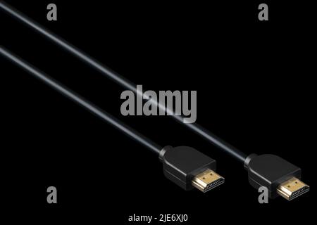 two HDMI connectors with cable, on a black background Stock Photo