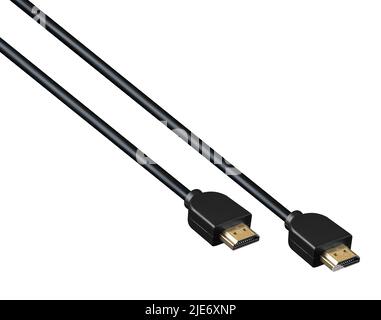 two HDMI connectors with cable, on a black background Stock Photo