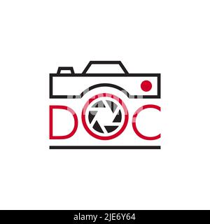 letter DOC with camera logo design concept. Stock Vector