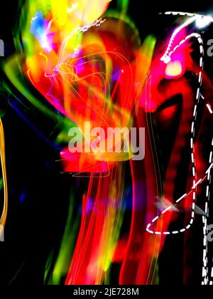 Abstract dream about flying to the cosmos bright neon colorful shine  background Stock Photo