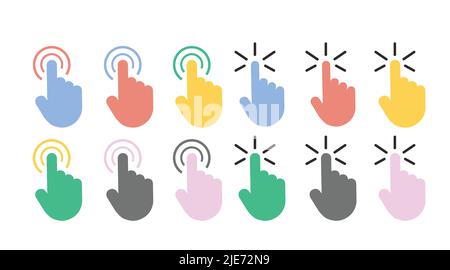 Click Icon Set. Vector set of different color vector editable illustrations Stock Vector