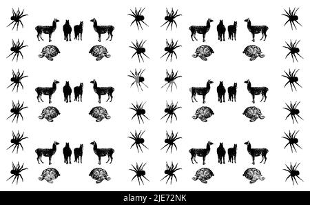 Set of wild animal silhouettes, tortoise, spider, horse. vector illustration Stock Vector