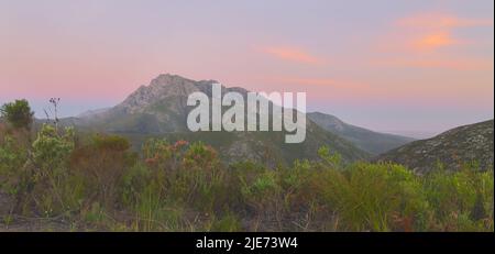 Sunset Outeniqua Mountain Range, Garden Route, South Africa Stock Photo