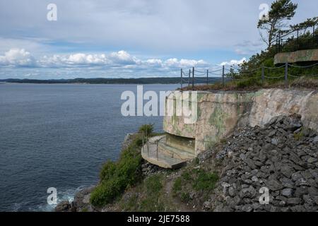 Langesund, Norway - May 27, 2022: The Tangen Fort was a German coastal battery. During the Second World War, they built tunnels, rock caverns, trenche Stock Photo