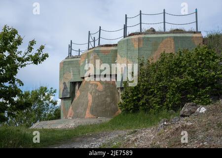 Langesund, Norway - May 27, 2022: The Tangen Fort was a German coastal battery. During the Second World War, they built tunnels, rock caverns, trenche Stock Photo