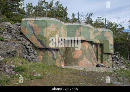 Langesund, Norway - May 27, 2022: The Tangen Fort was a German coastal battery. During the Second World War, they built tunnels, rock caverns, trenche Stock Photo