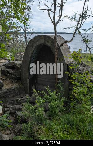 Langesund, Norway - May 27, 2022: The Tangen Fort was a German coastal battery. During the Second World War, they built tunnels, rock caverns, trenche Stock Photo