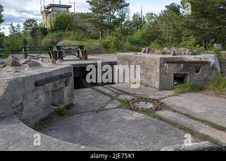 Kristiansand, Norway - May 28, 2022: Fort Odderoya, built 1667-1914, played a major role in battle of Kristiansand on 9 April 1940. Stock Photo