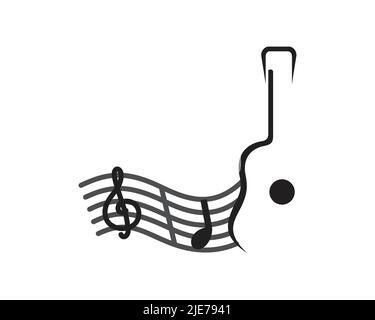 Simple Guitar combined with Musical Notation Symbol Stock Vector