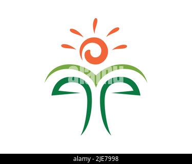 Simple and Creative Bright Sun combined with Leaves and Hills Symbol Stock Vector