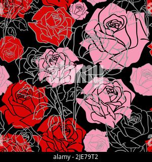 seamless pattern of large red and pink rose buds, texture, design Stock Vector