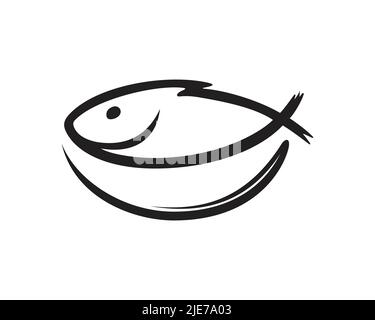 Fish combined with Bowl visuaIized with Silhouette Style Stock Vector