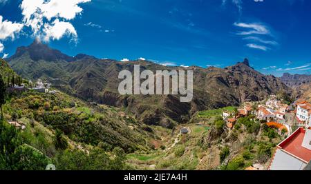 Tejeda Gran Canaria 16 February 2022 a tourist town very visited by tourists even in pandemics with a spectacular panorama and numerous restaurants. Stock Photo