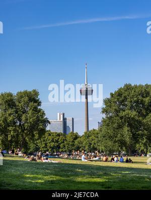 People enjoying warm summer weather in Hiroshima-Nagasaki-Park in Cologne Stock Photo