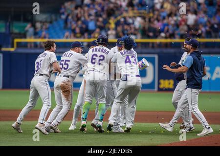 June 26, 2022: Tampa Bay Rays shortstop Isaac Paredes (17) stops a ground  ball during the MLB game between Pittsburgh Pirates and Tampa Bay Rays St.  Petersburg, FL. Jonathan Huff/CSM/Sipa USA.(Credit Image: ©