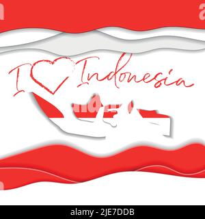 a paper-cut postcard celebrating Indonesia's independence day. vector illustration Stock Vector