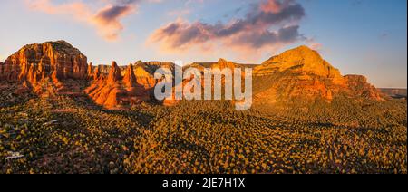 scenic view panoramic landscape, Sedona, Arizona at sunset. Stock Photo