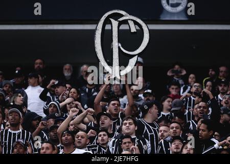 Sao Paulo, Brazil. 25th June, 2022. SP - Sao Paulo - 06/25/2022 - BRAZILIAN A 2022, CORINTHIANS X SANTOS - Corinthians fans during a match against Santos at the Arena Corinthians stadium for the Brazilian championship A 2022. Photo: Ettore Chiereguini/AGIF/Sipa USA Credit: Sipa USA/Alamy Live News Stock Photo