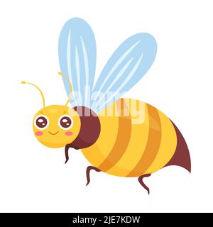 Cute smiling bee. Flying wild insect, small animal with wings, pollination honeybee vector illustration Stock Vector