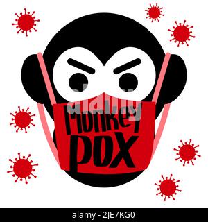 Monkeypox virus outbreak icon. Gorilla in face mask. Health monkey pox emergency. Viral dangerous smallpox infection Stock Vector