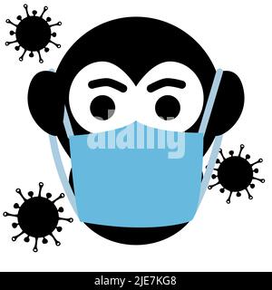 Monkeypox virus outbreak icon. Gorilla in face mask. Health monkey pox emergency. Viral dangerous smallpox infection Stock Vector