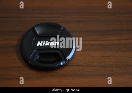 Lens cap of a Nikon Digital lens Stock Photo