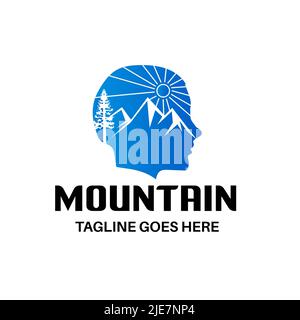 Illustration of a head with a mountain, thinking symbol logo design template Stock Vector