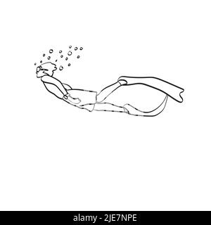 man diving with snorkel illustration vector hand drawn isolated on white background Stock Vector