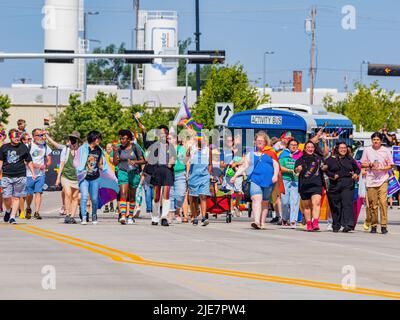 Oklahoma, JUN 25 2022 - Sunny view of the Oklahoma City Pride Pridefest parade Stock Photo