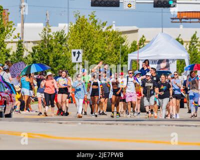 Oklahoma, JUN 25 2022 - Sunny view of the Oklahoma City Pride Pridefest parade Stock Photo