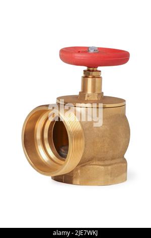 Brass valve for fire hydrant isolated on white Stock Photo