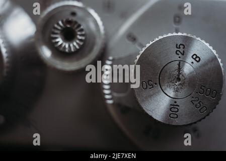 Close-up of iso graduations on an old retro camera Stock Photo