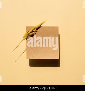 Blank sticky note pad isolated on beige background. top view, copy space Stock Photo