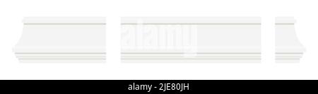 White baseboard moulding elements isolated on white background. Stock Vector