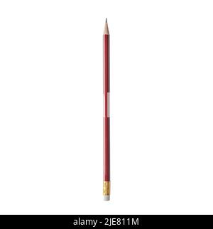 pencol isolated on pure white background. Red pencil isolated on white with Eraser. tool for drawing, drafting and drawing up a plan of action Stock Photo
