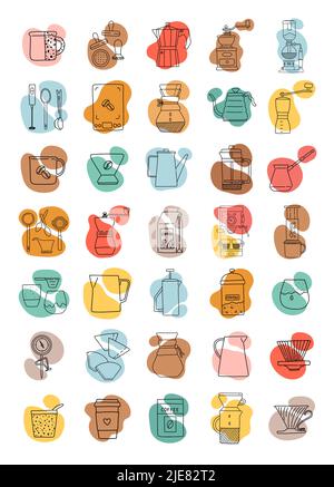 Coffee icons simple lineart calm color vector Stock Vector