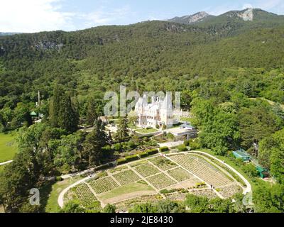 Massandra Palace of Emperor Alexander III is located in the Upper Massandra on the southern coast of Crimea. Summer green park museum. Renaissance Stock Photo