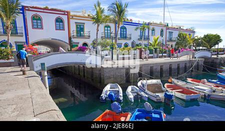 Bridge over a channel at the harbour of Puerto de Mogan, Grand Canary, Canary islands, Spain, Europe Stock Photo