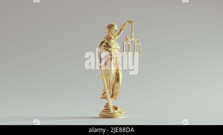 Gold Lady Justice Statue with Scales the Personification of the Traditional Judicial System 3d illustration render Stock Photo