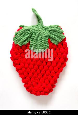 The vintage handmade Knitting patterns Strawberry. Stock Photo