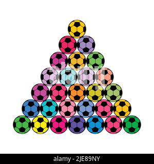 colorful Football is stacked in a pyramid type arranged. vector Stock Vector