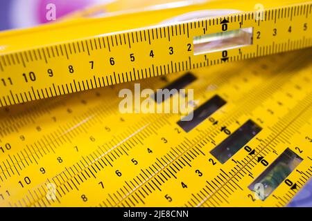 Construction level ruler display on tools store Stock Photo